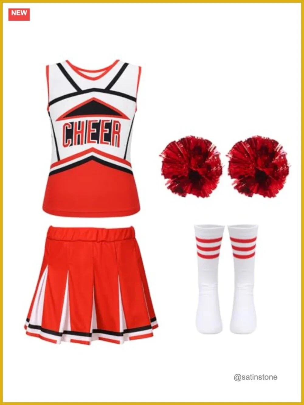 Girls Cheerleading Costume Set with Pleated Skirt